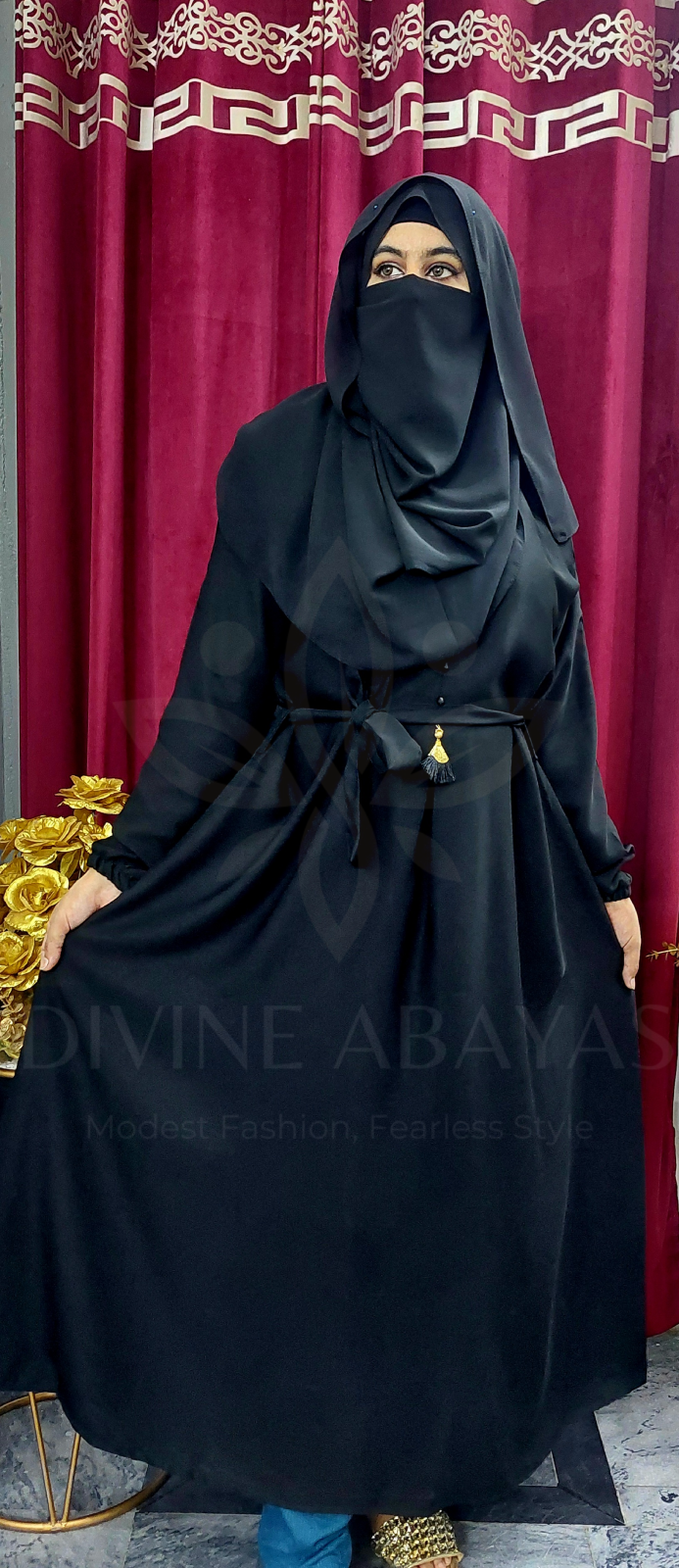 Elegant Tassel Abaya - Black