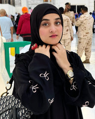 Conqueete Bow Embroidery Abaya - Black