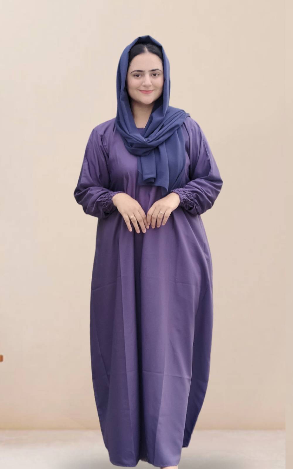 Classic Smocked Sleeve Abaya - Grey