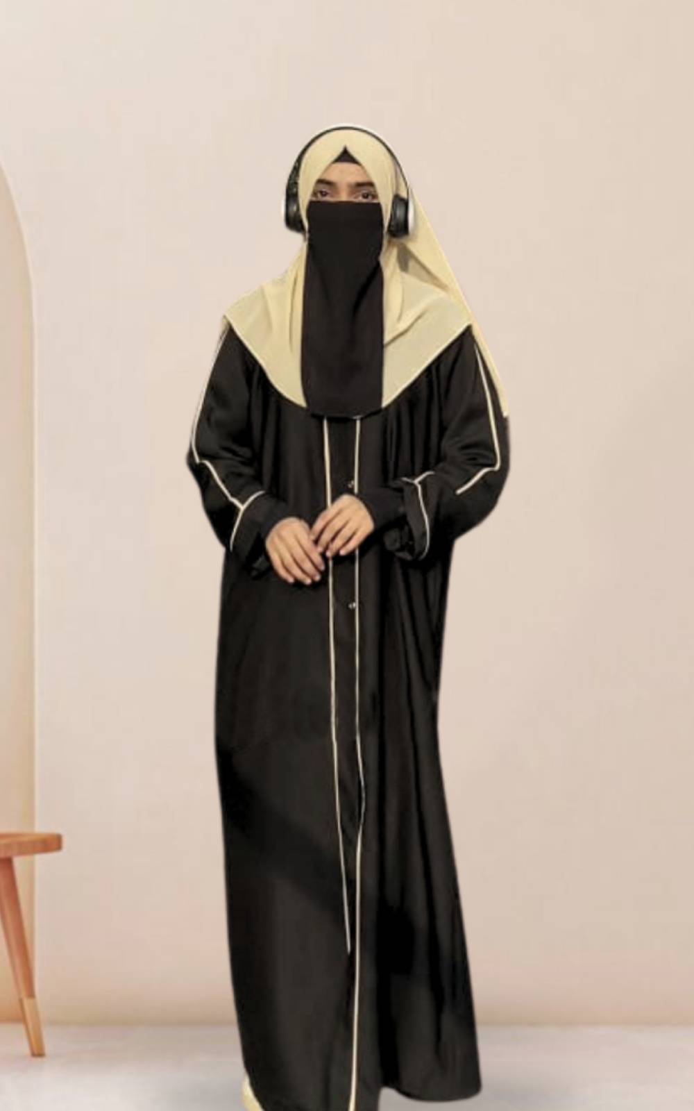 Classic Black Abaya with Piped Edges