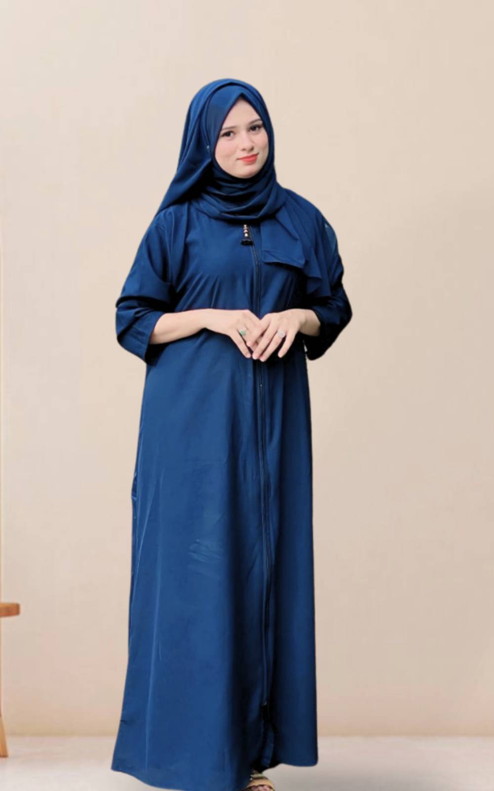 Pocket Zipper Abaya - Navy Blue