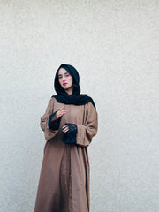 Pintex Abaya with Lace Cuffs - Camel Brown