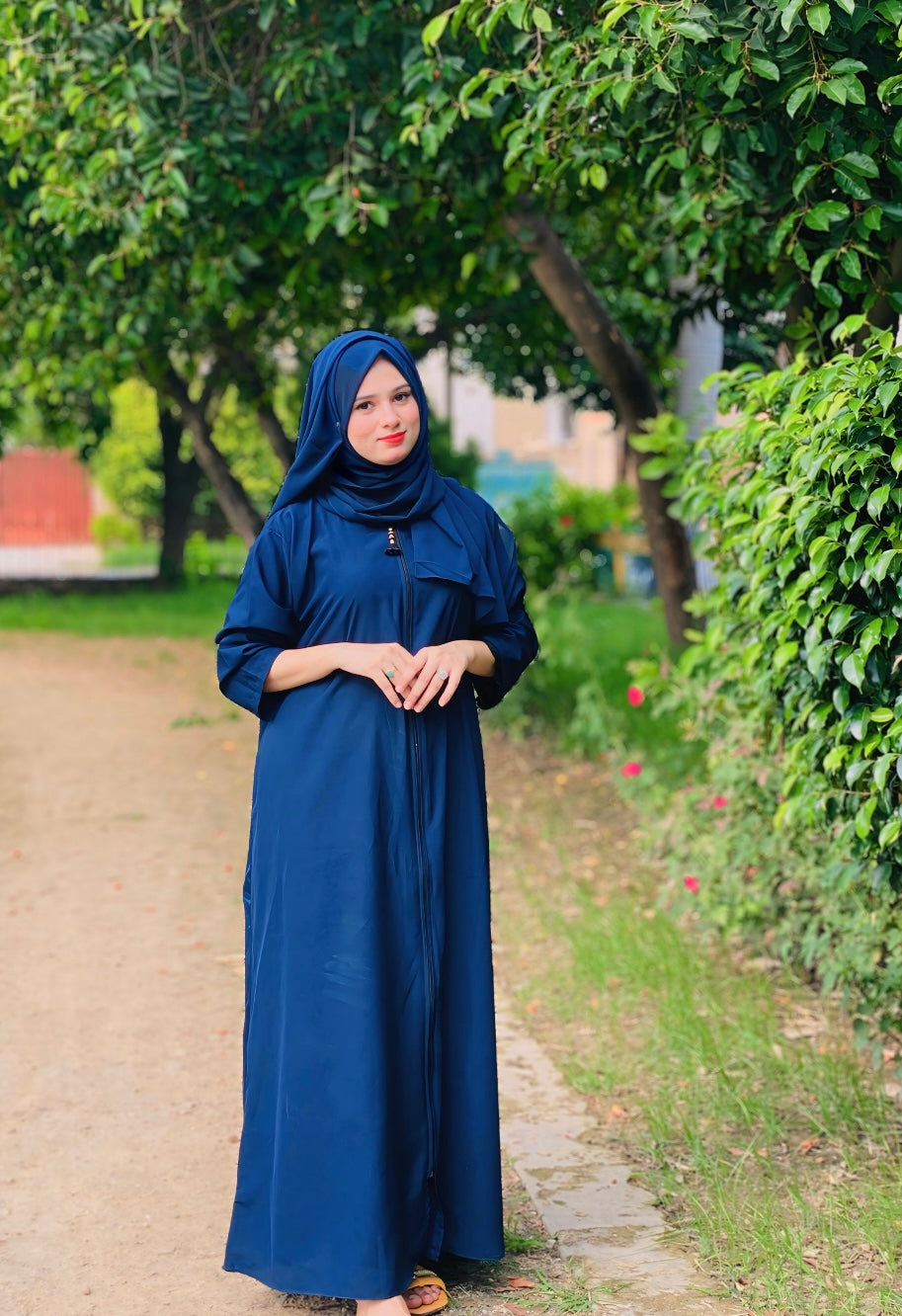 Pocket Zipper Abaya - Navy Blue