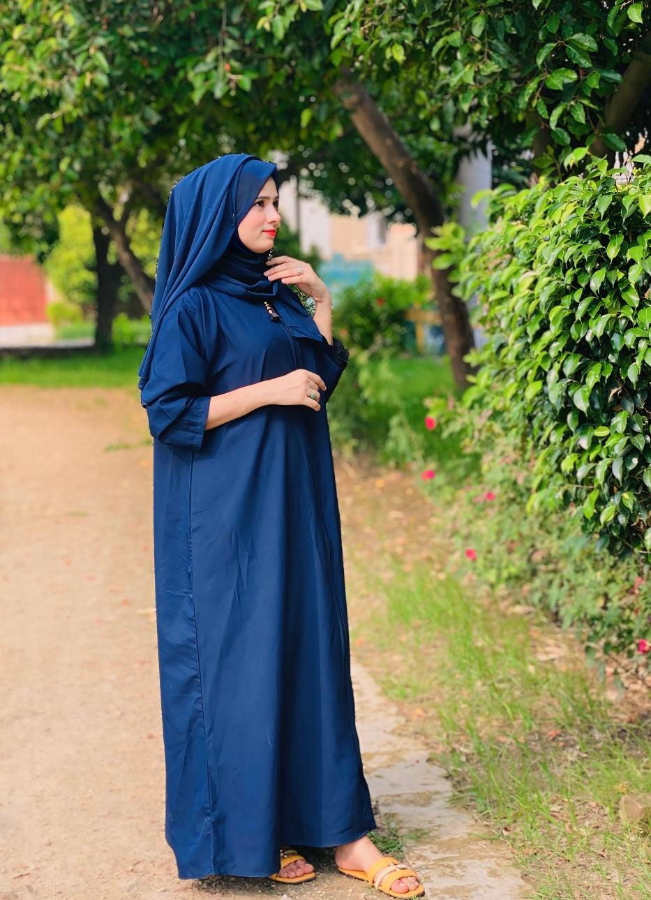 Pocket Zipper Abaya - Navy Blue