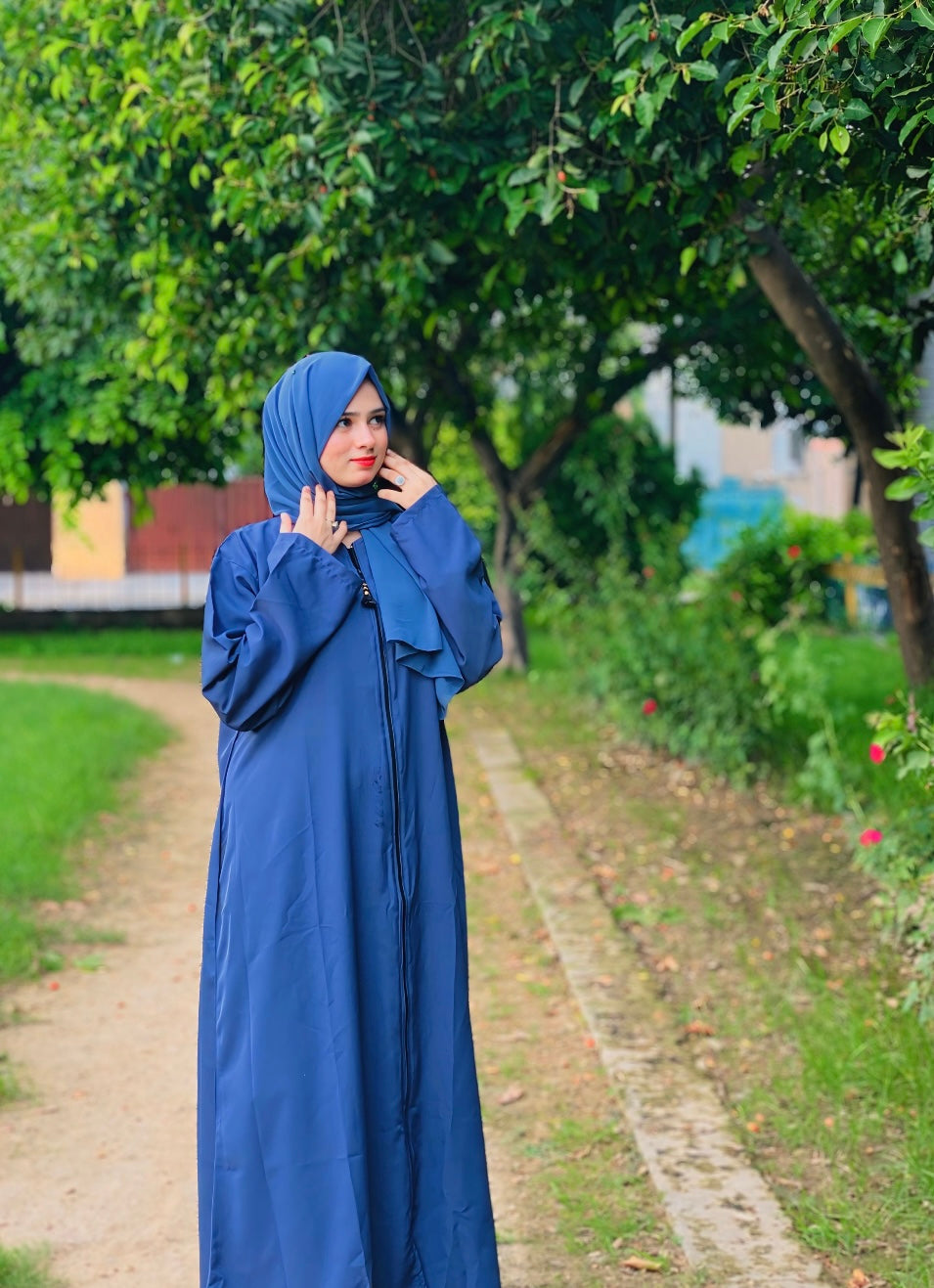 Pocket Zipper Abaya - Navy Blue