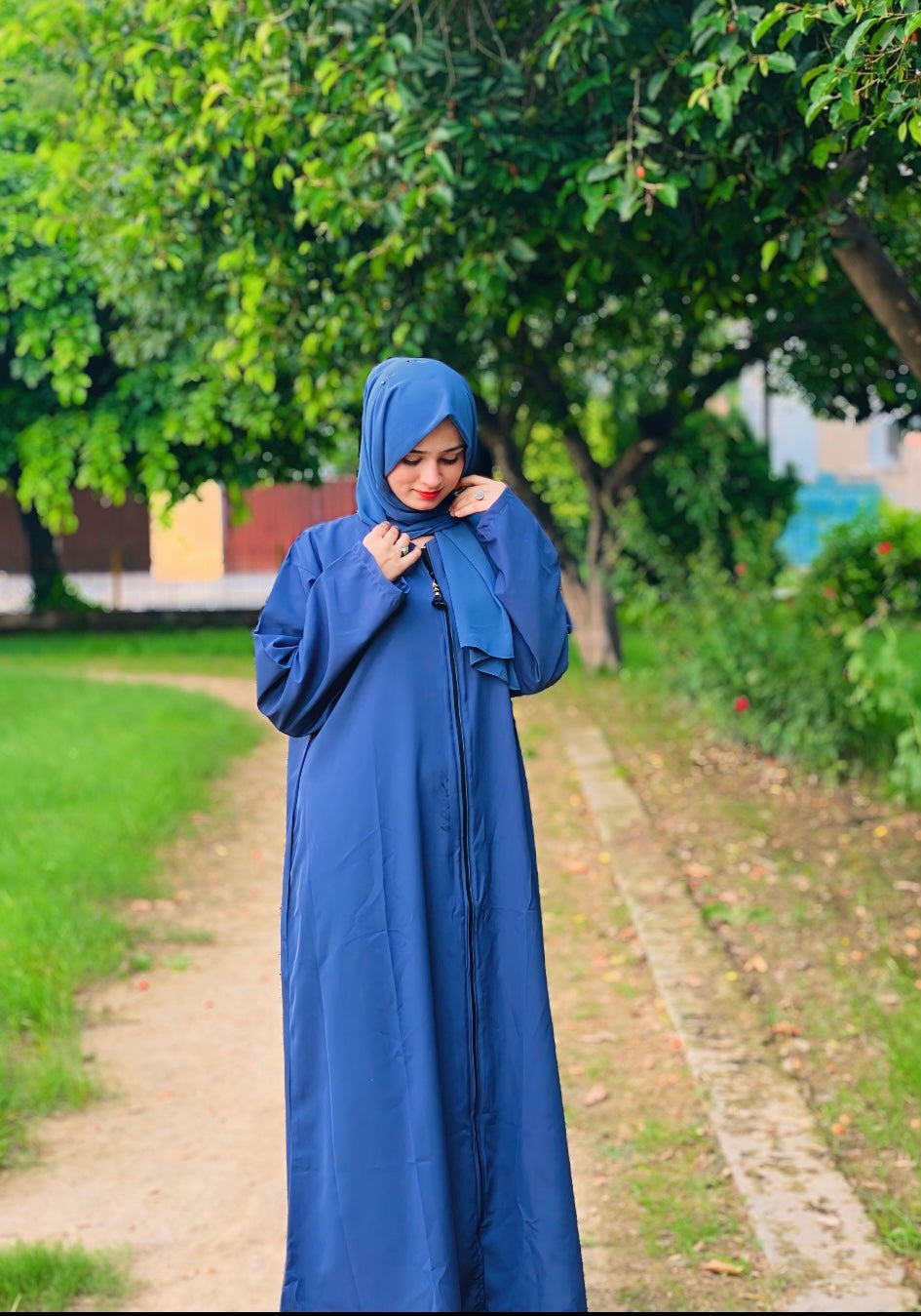 Pocket Zipper Abaya - Navy Blue