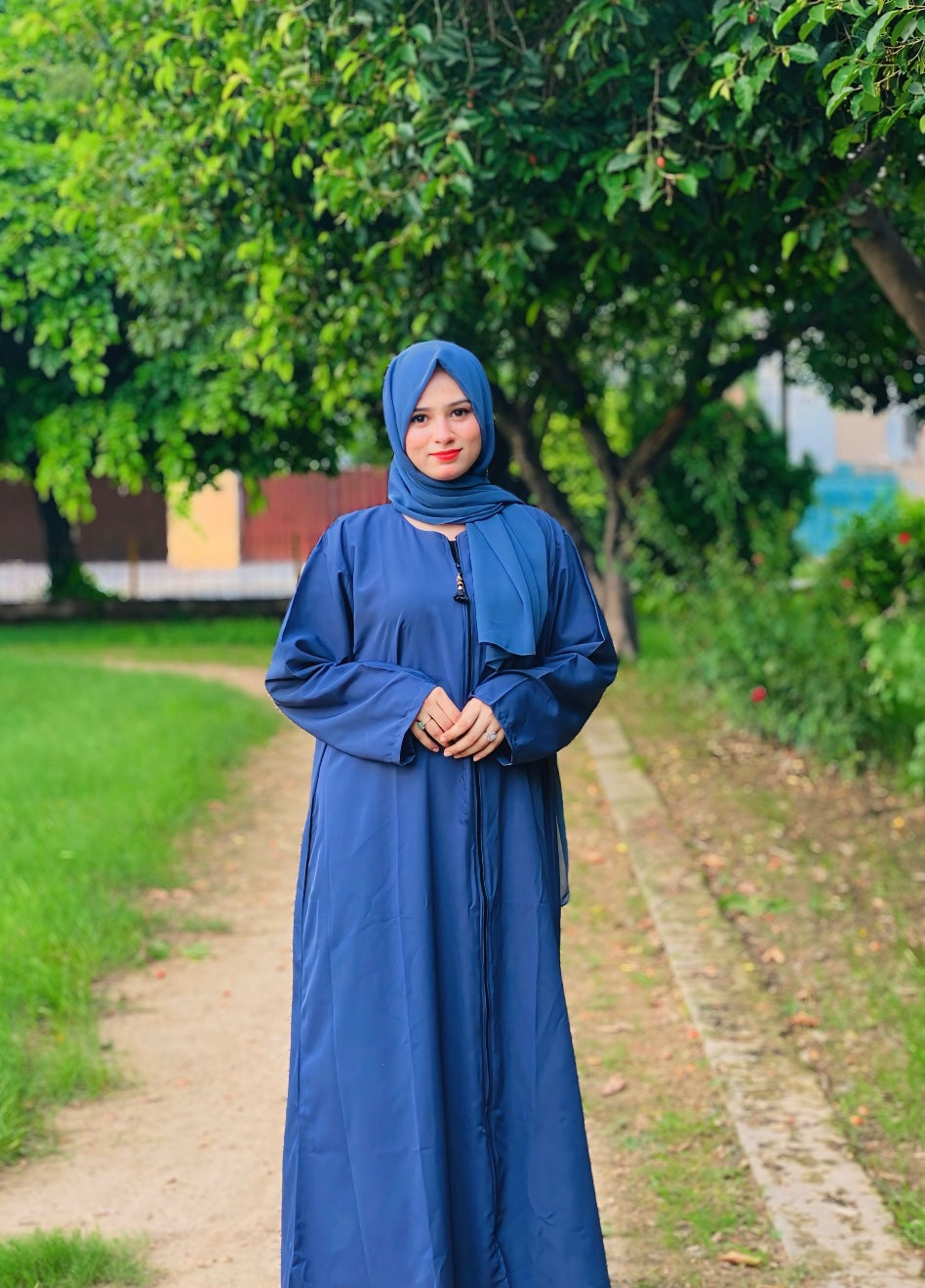 Pocket Zipper Abaya - Navy Blue