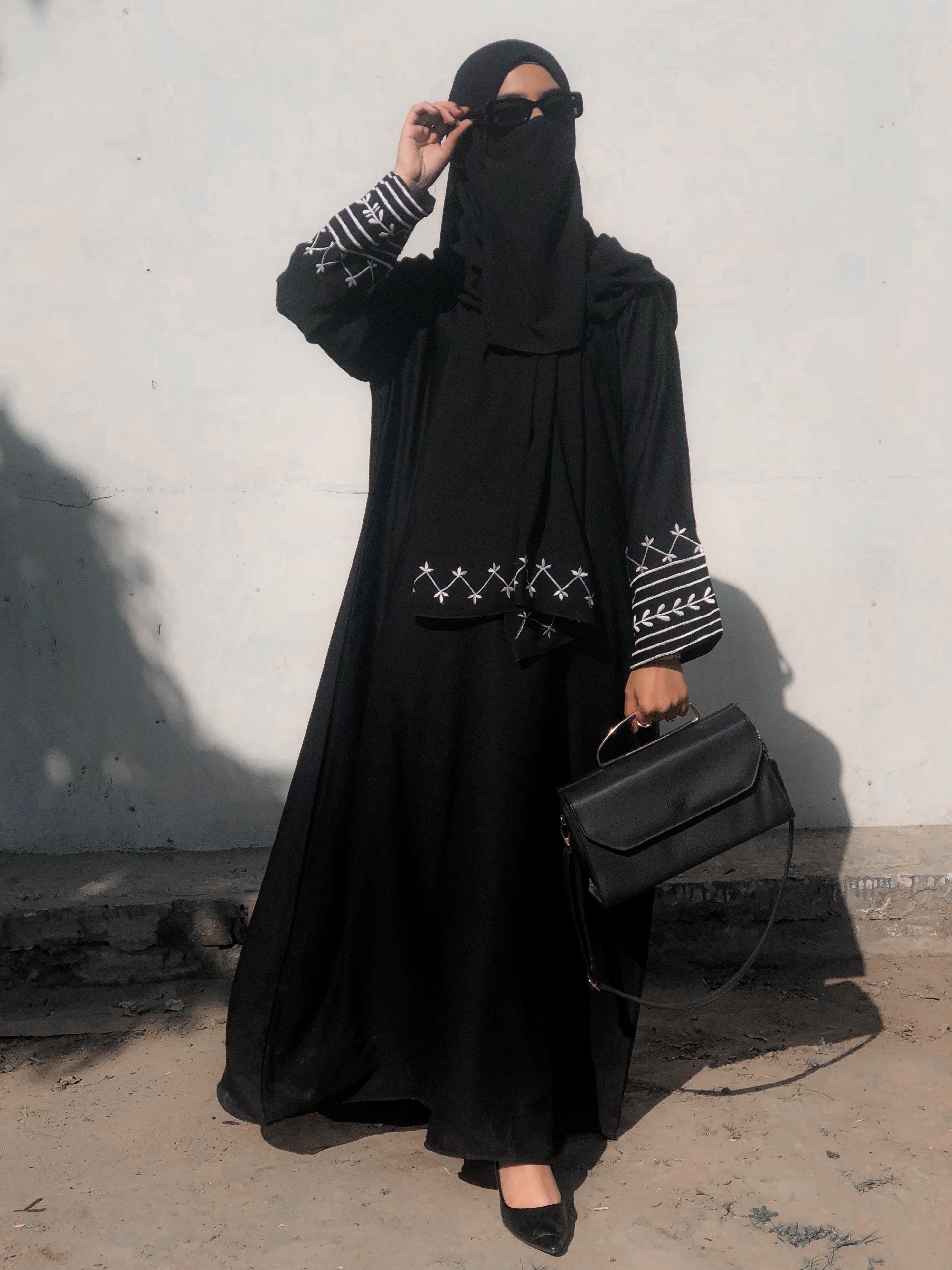 Black Abaya with Embroidered Cuff Details