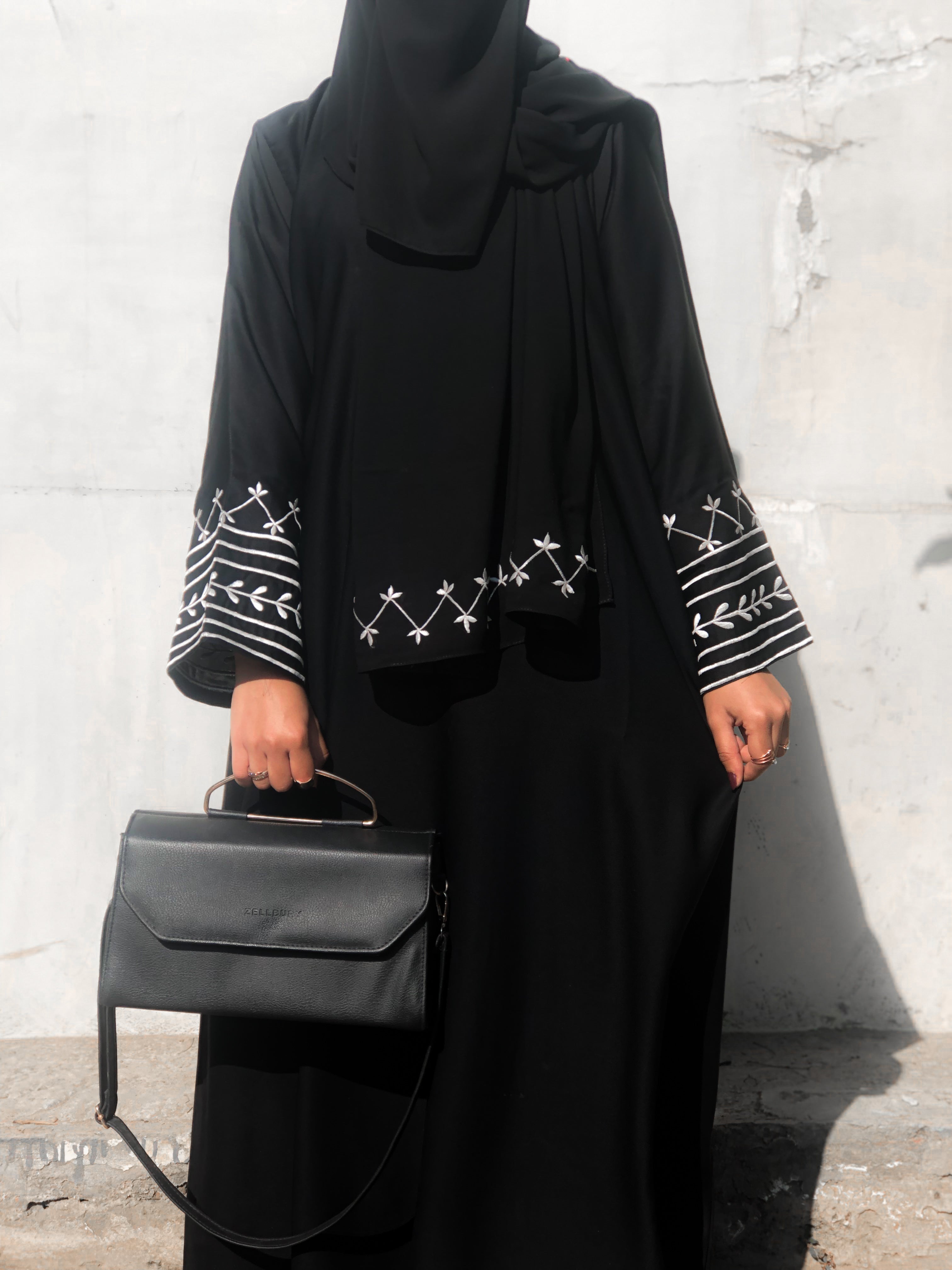 Black Abaya with Embroidered Cuff Details