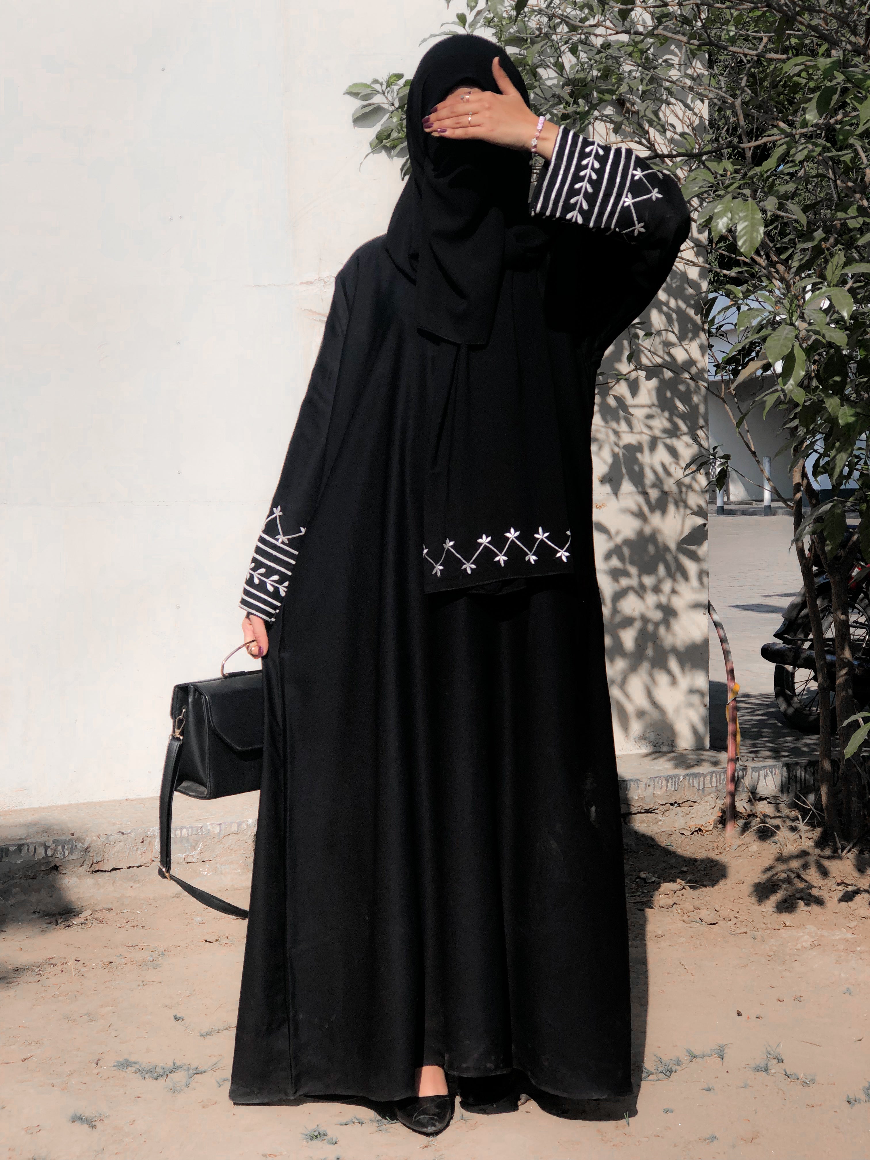 Black Abaya with Embroidered Cuff Details