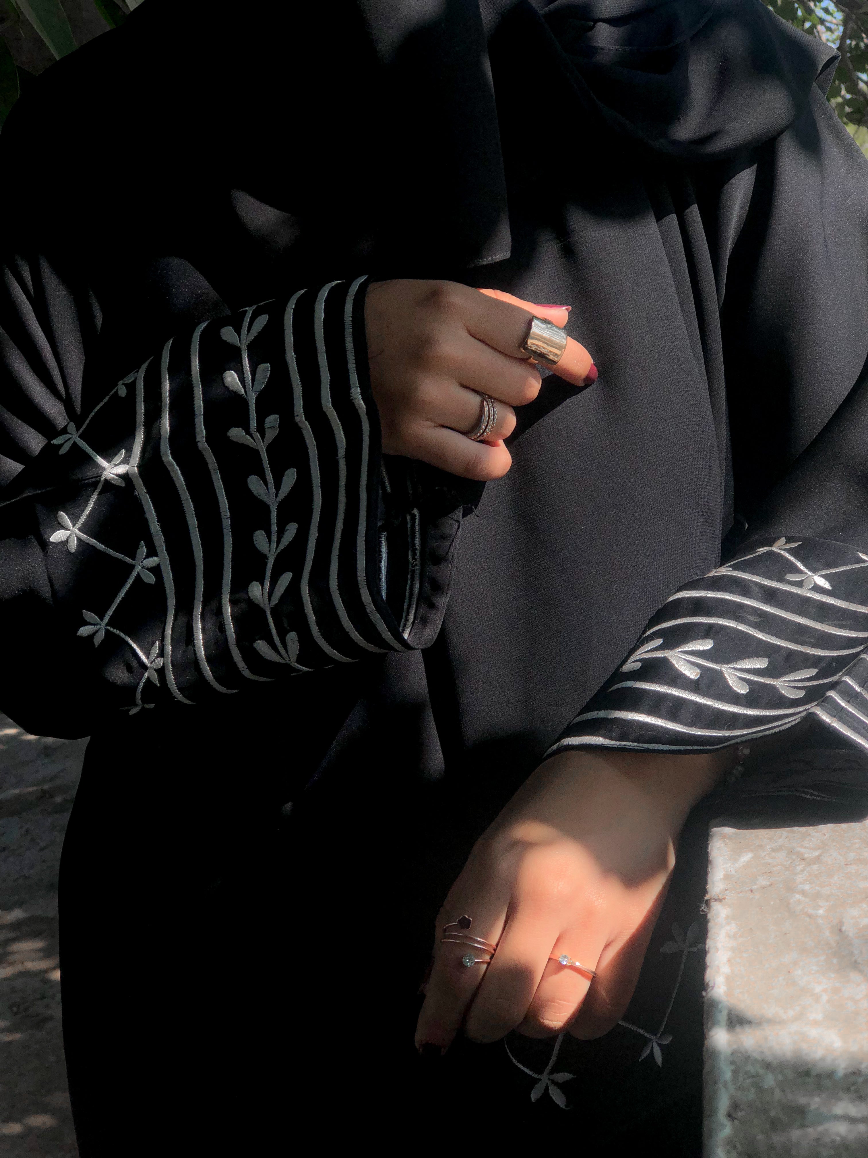 Black Abaya with Embroidered Cuff Details