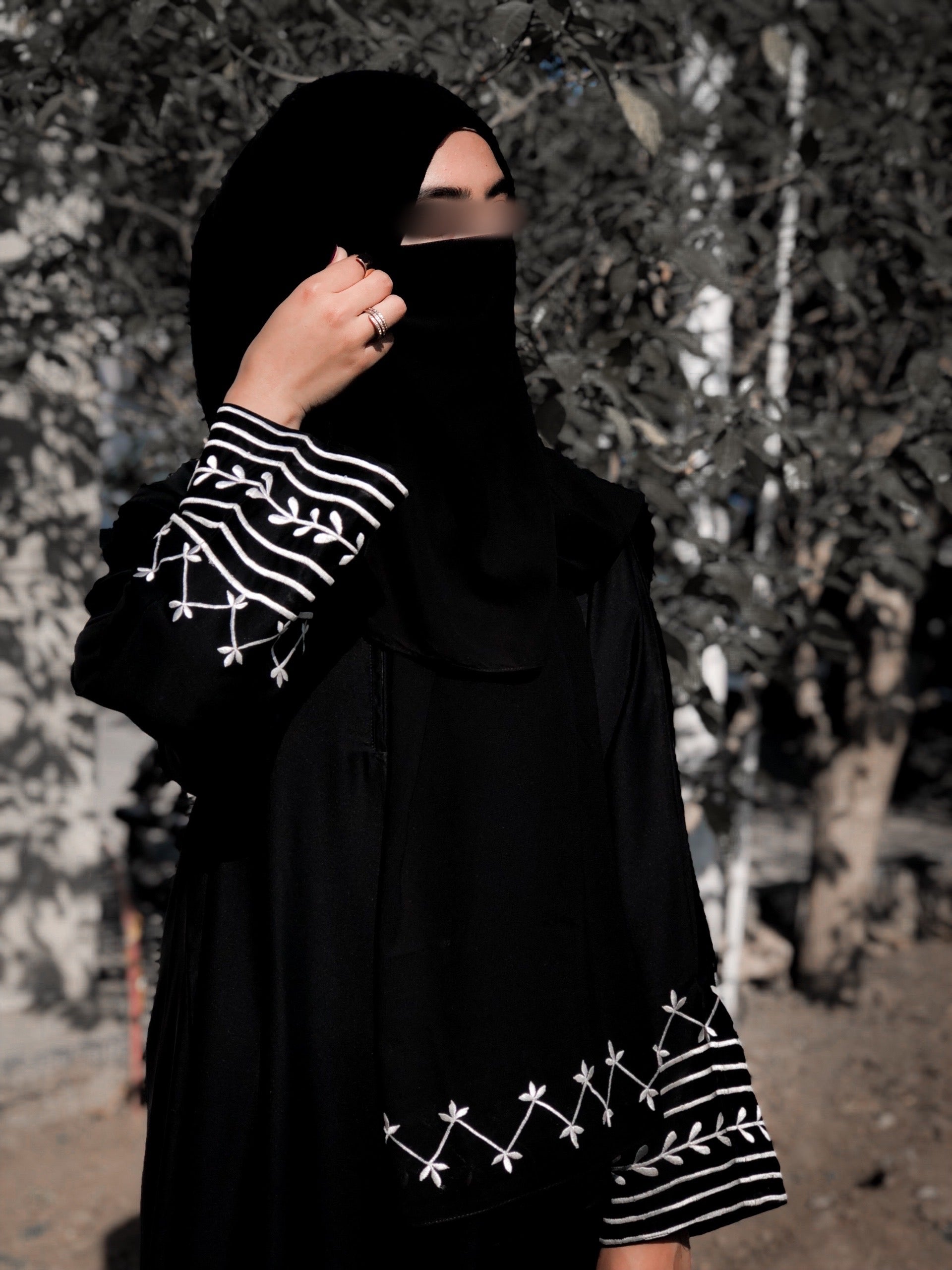 Black Abaya with Embroidered Cuff Details