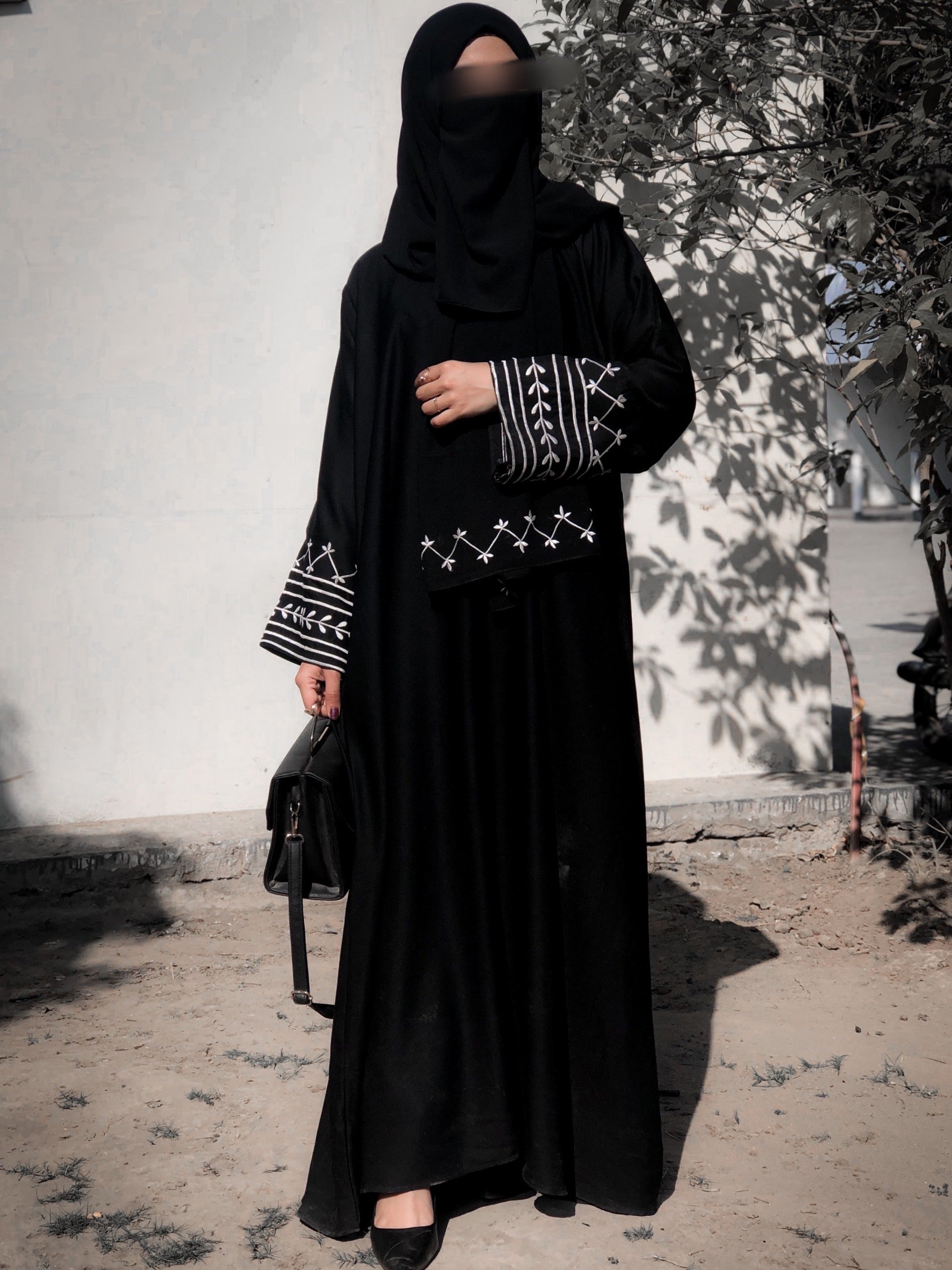 Black Abaya with Embroidered Cuff Details