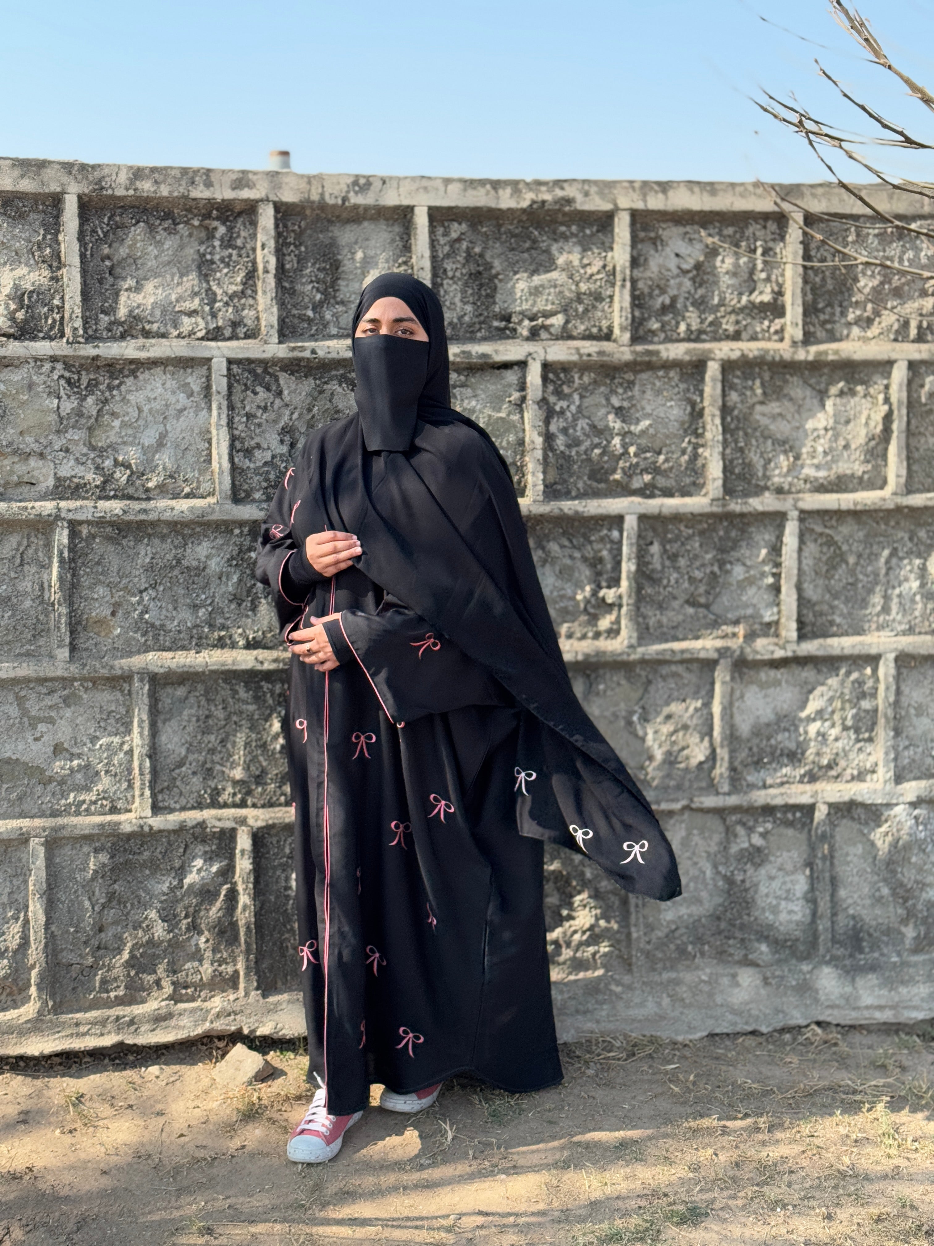 Black Abaya with Embroidered Cuff Details