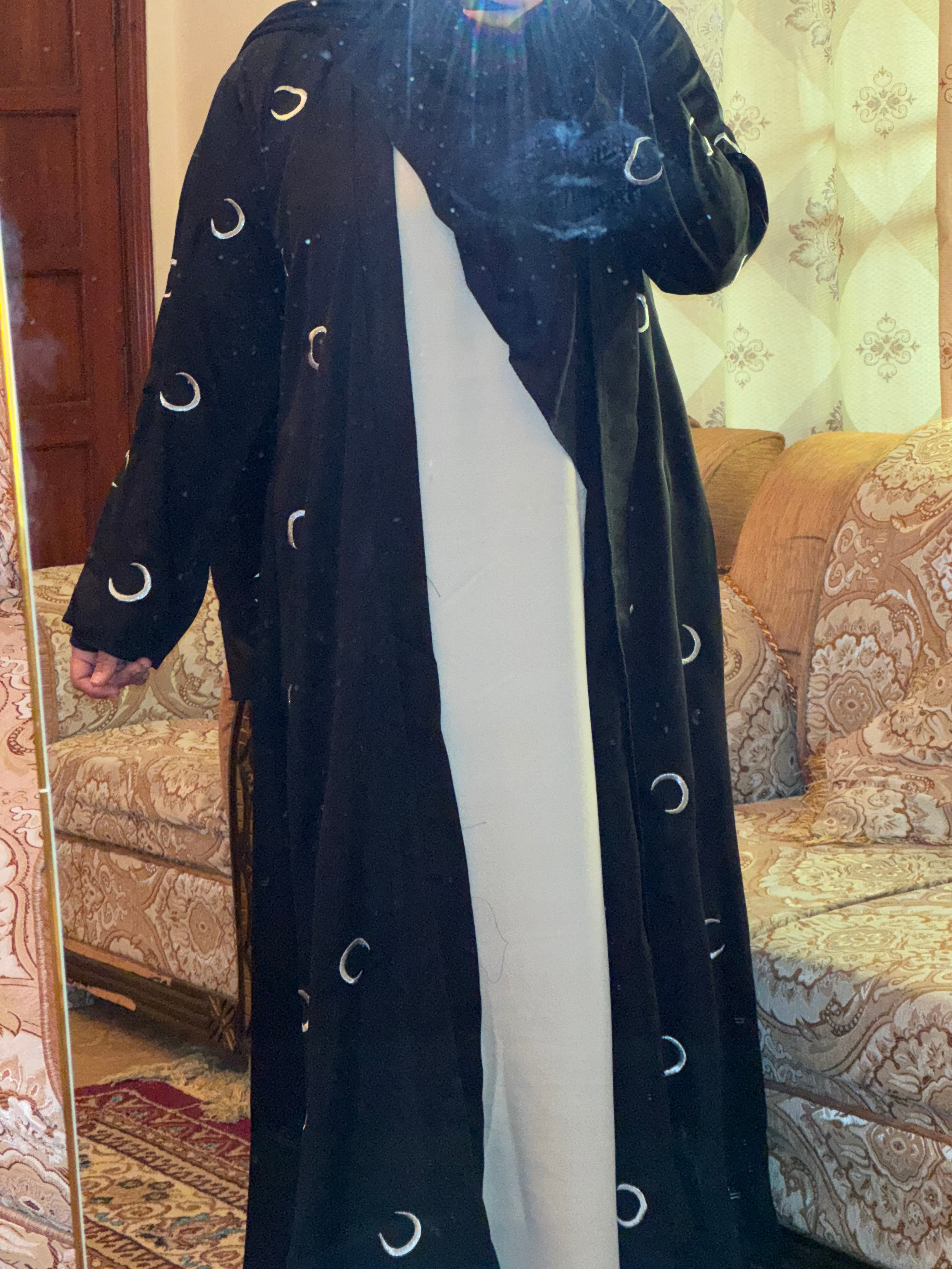 Crescent Moon Embroidery Abaya (Coat And Inner Seprate)