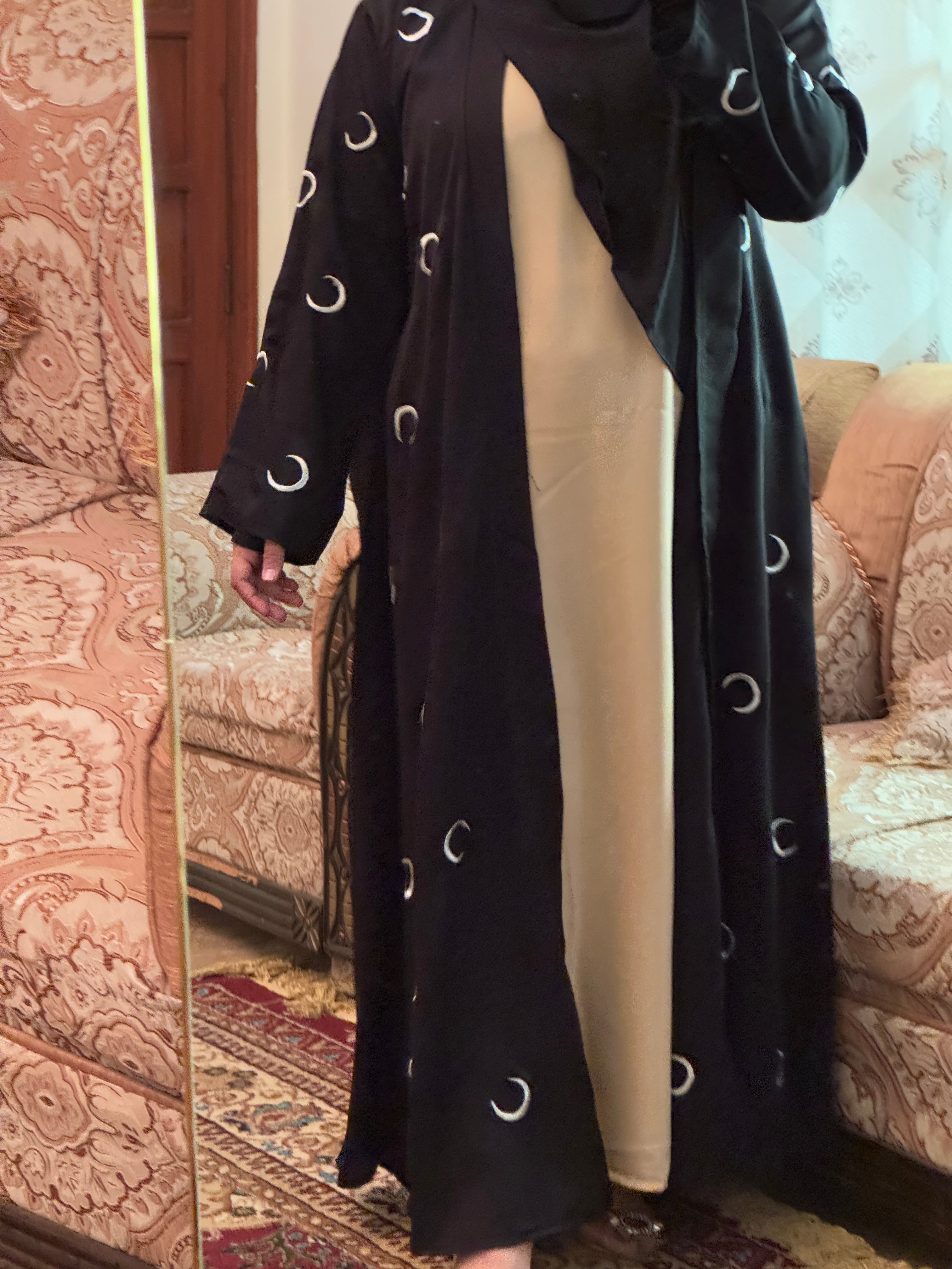 Crescent Moon Embroidery Abaya (Coat And Inner Seprate)