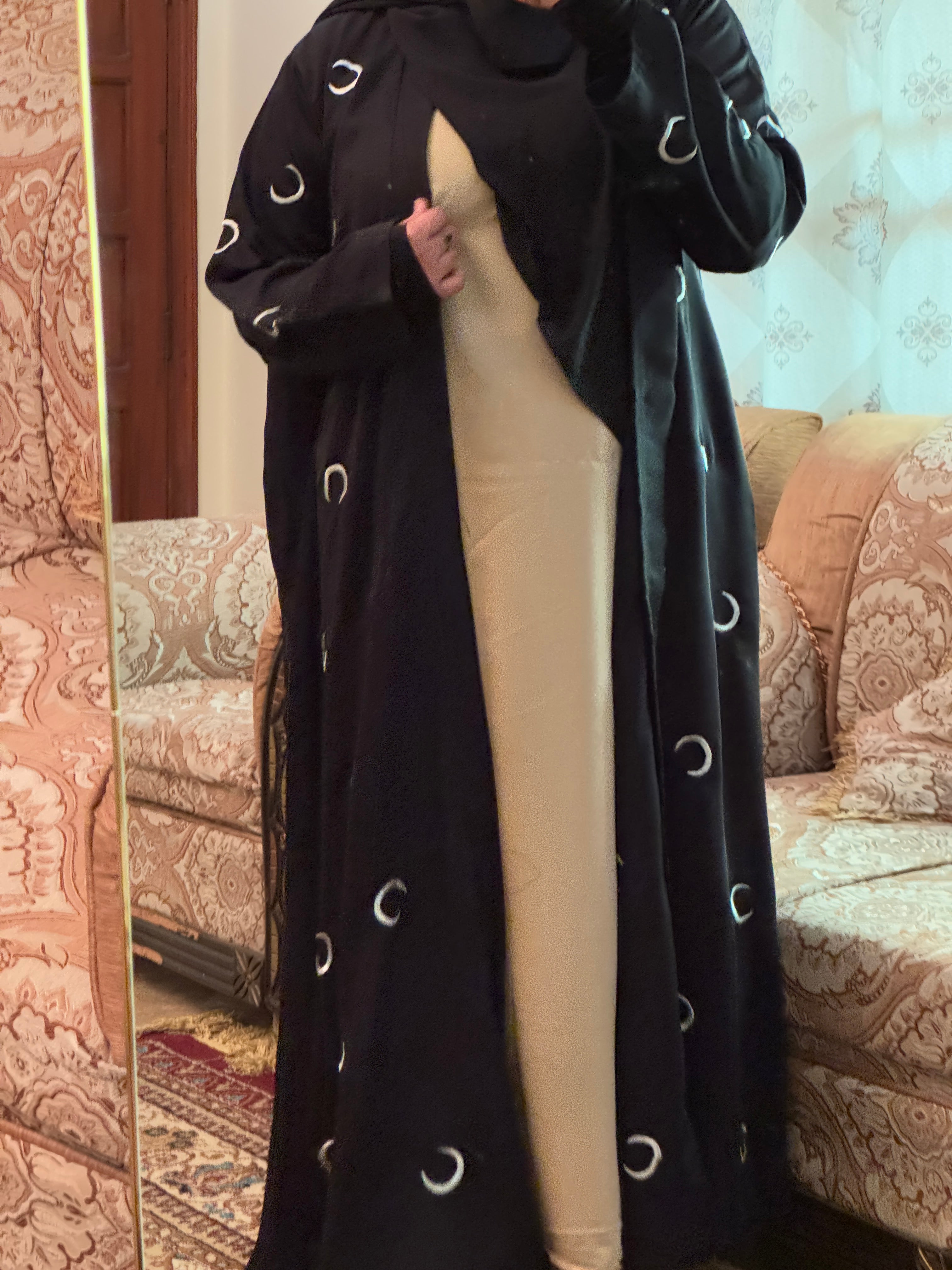 Crescent Moon Embroidery Abaya (Coat And Inner Seprate)