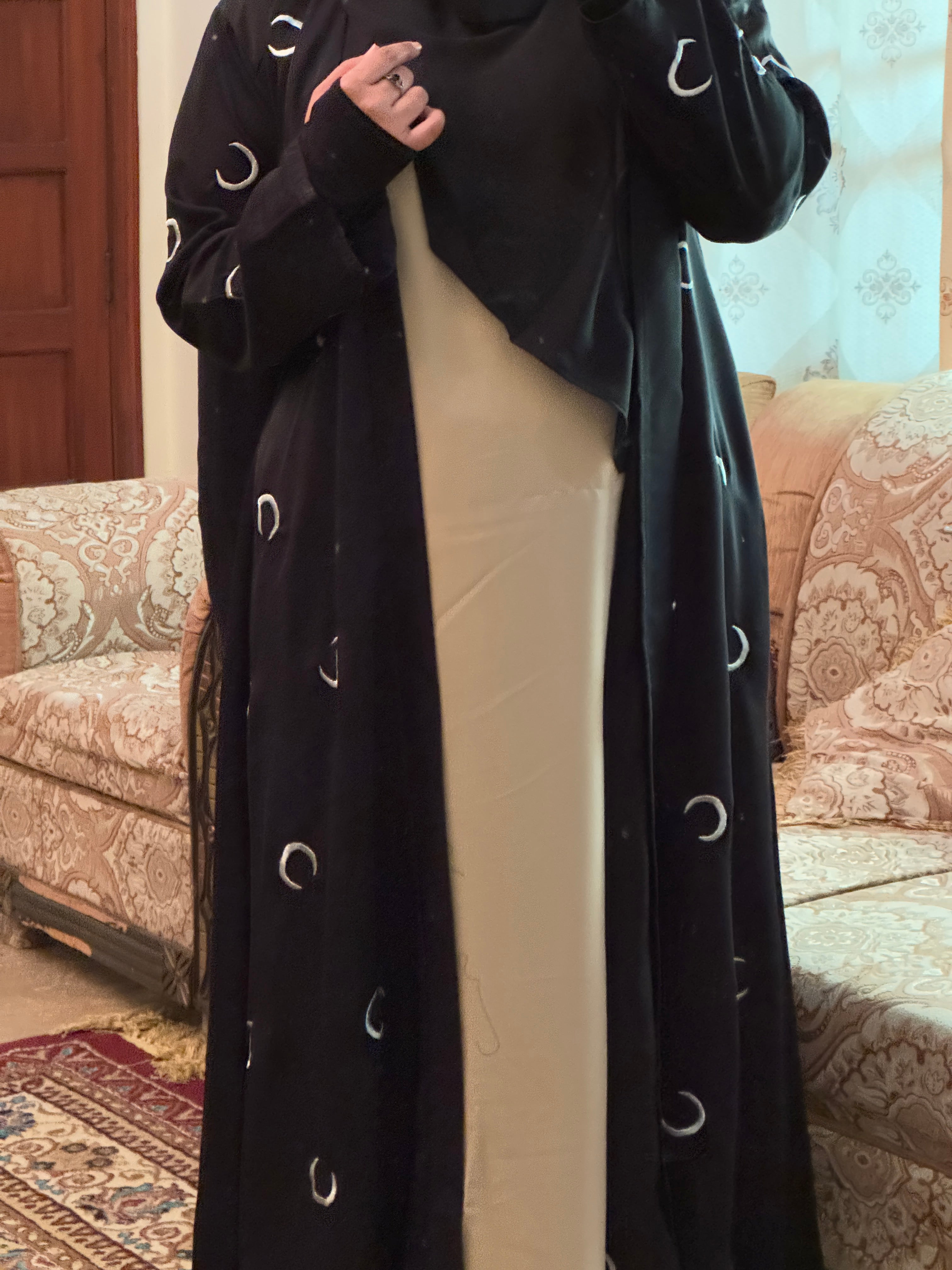 Crescent Moon Embroidery Abaya (Coat And Inner Seprate)