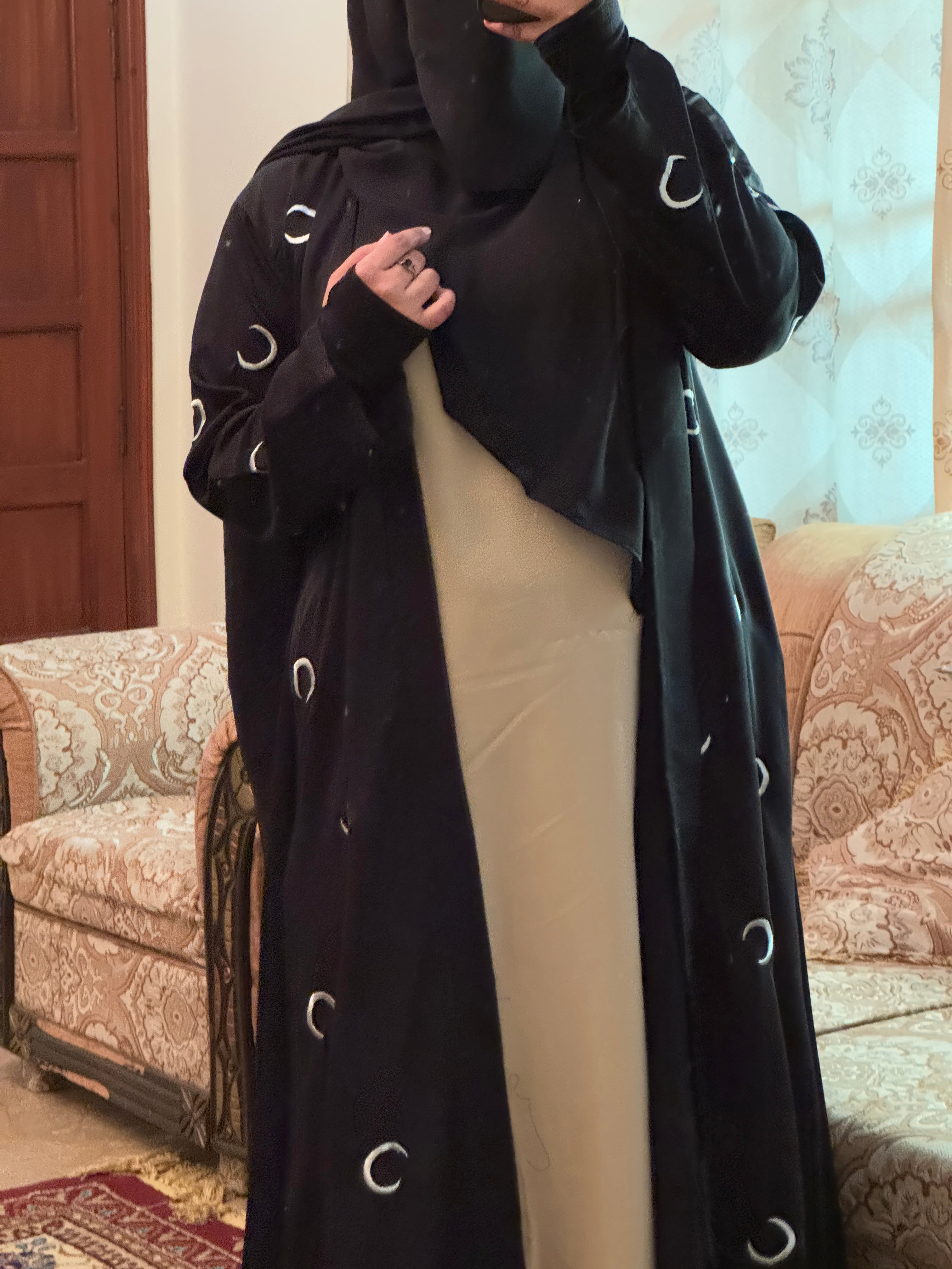 Crescent Moon Embroidery Abaya (Coat And Inner Seprate)