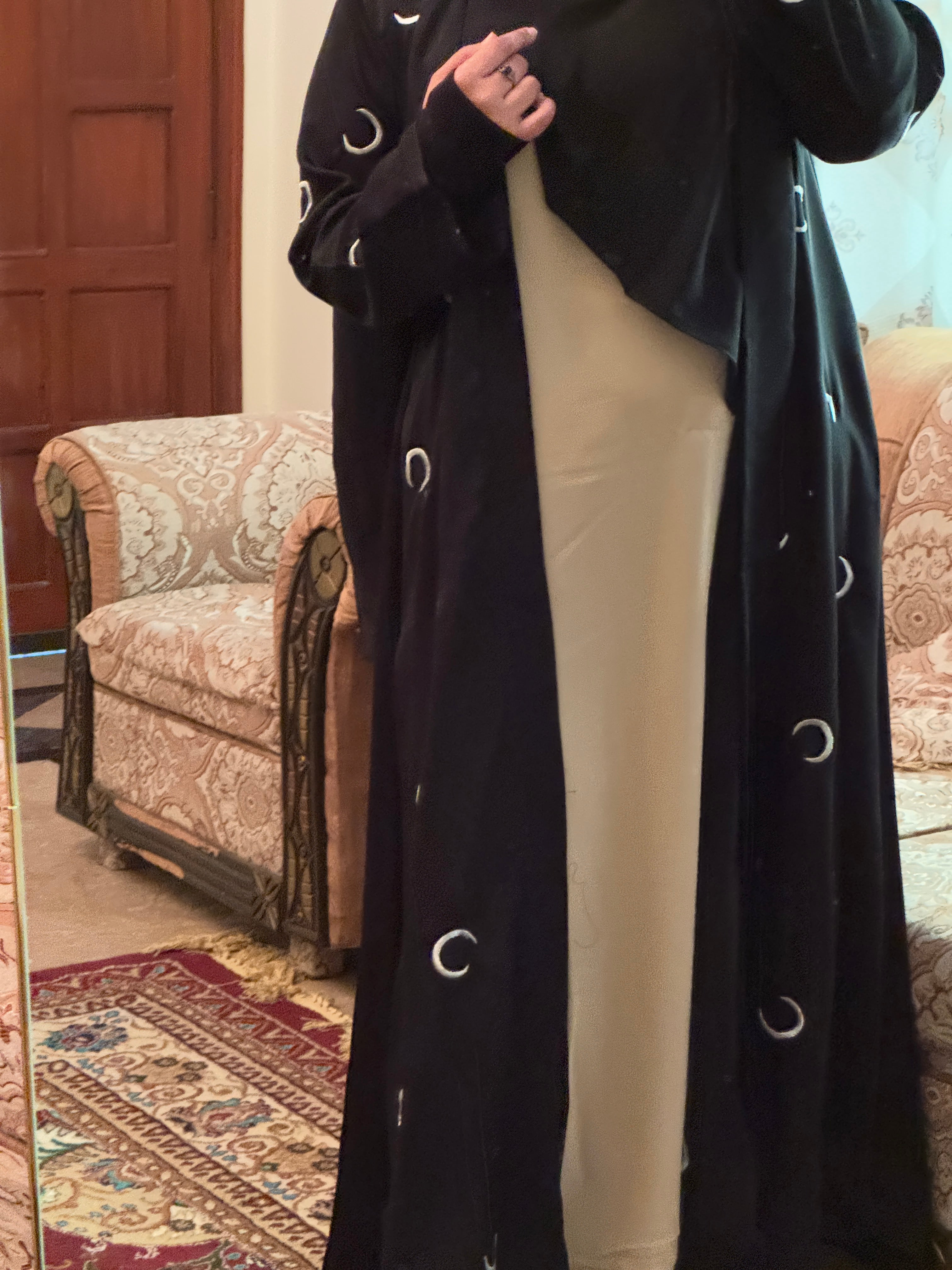 Crescent Moon Embroidery Abaya (Coat And Inner Seprate)