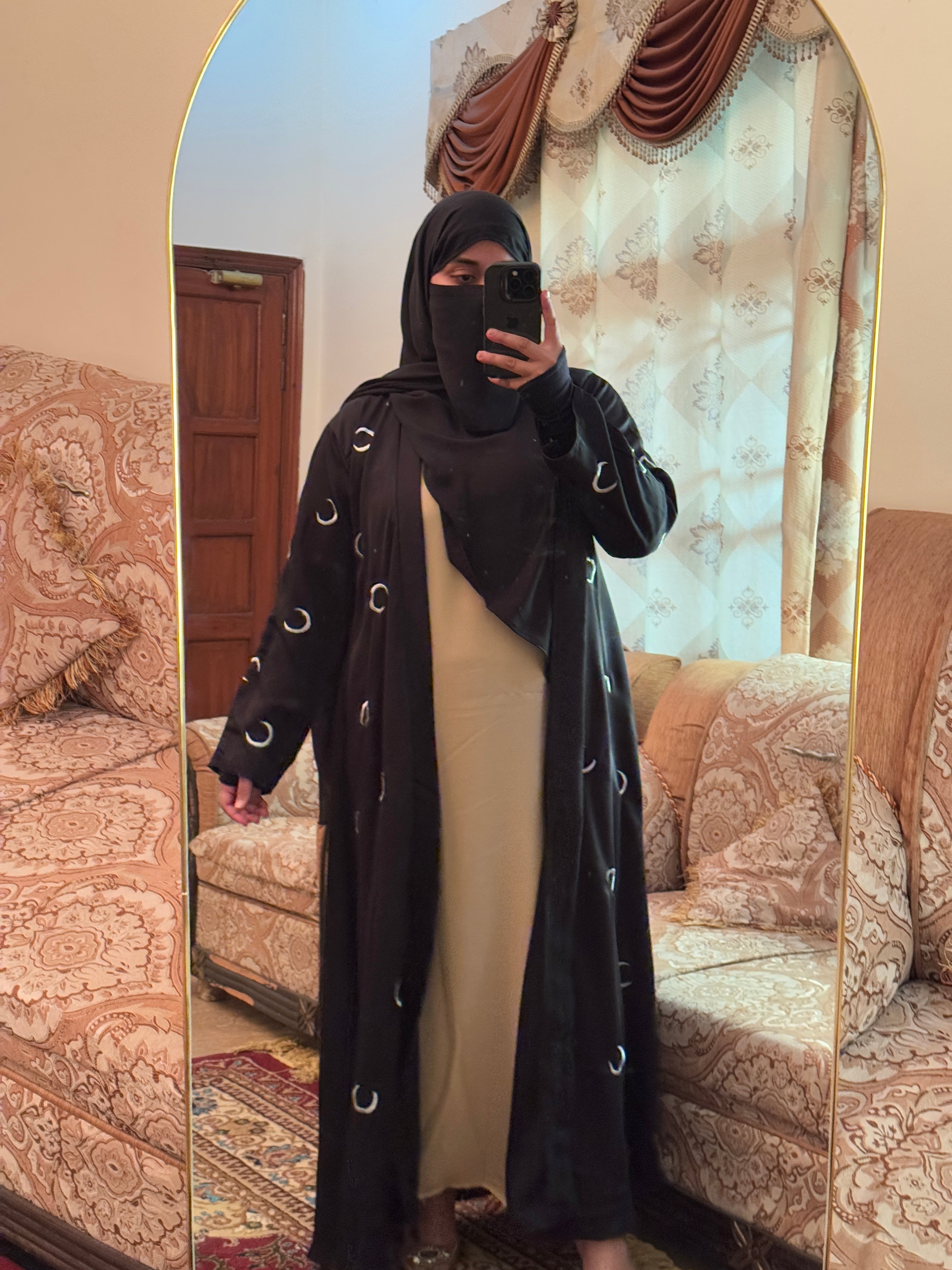 Crescent Moon Embroidery Abaya (Coat And Inner Seprate)