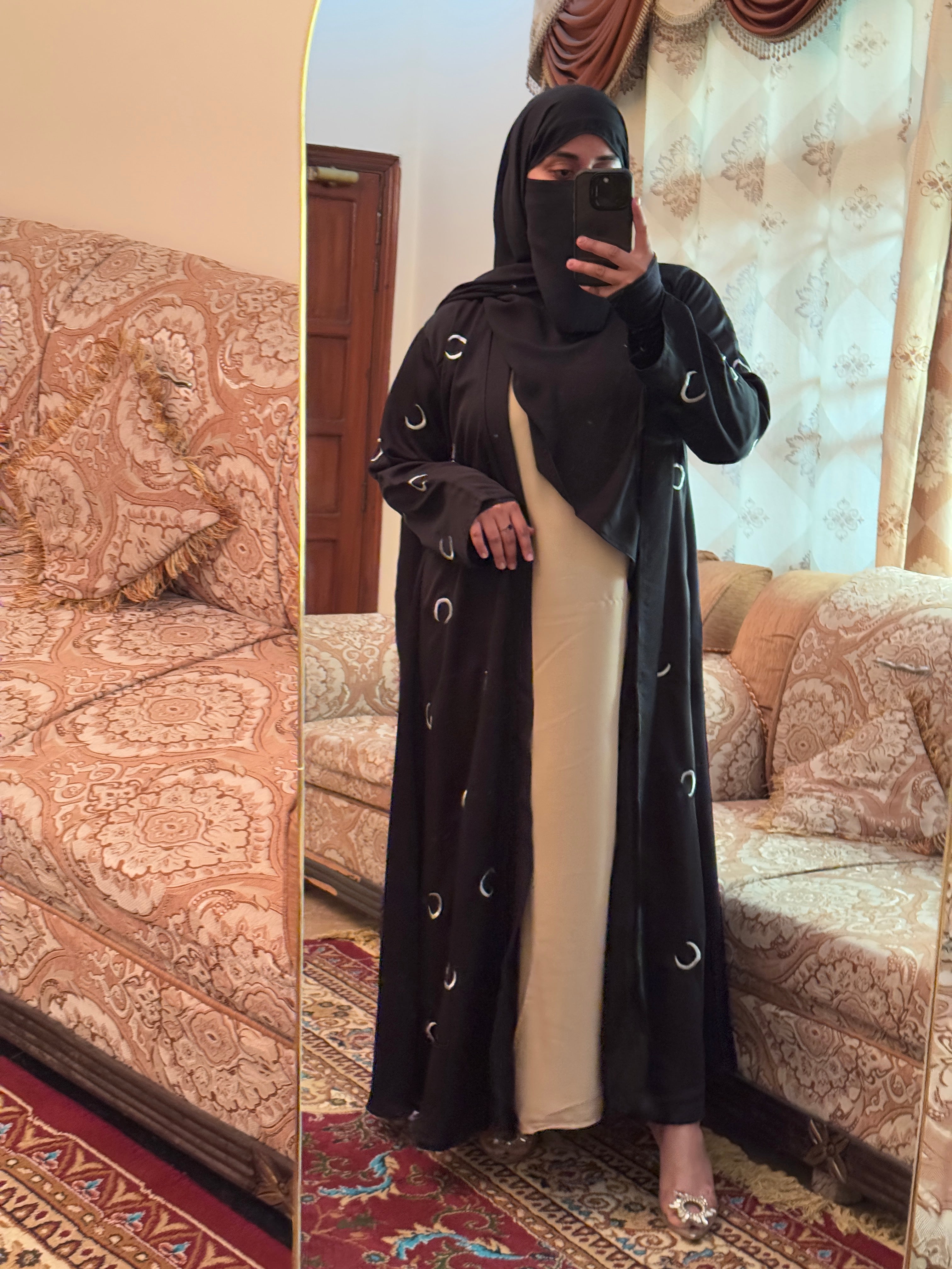 Crescent Moon Embroidery Abaya (Coat And Inner Seprate)