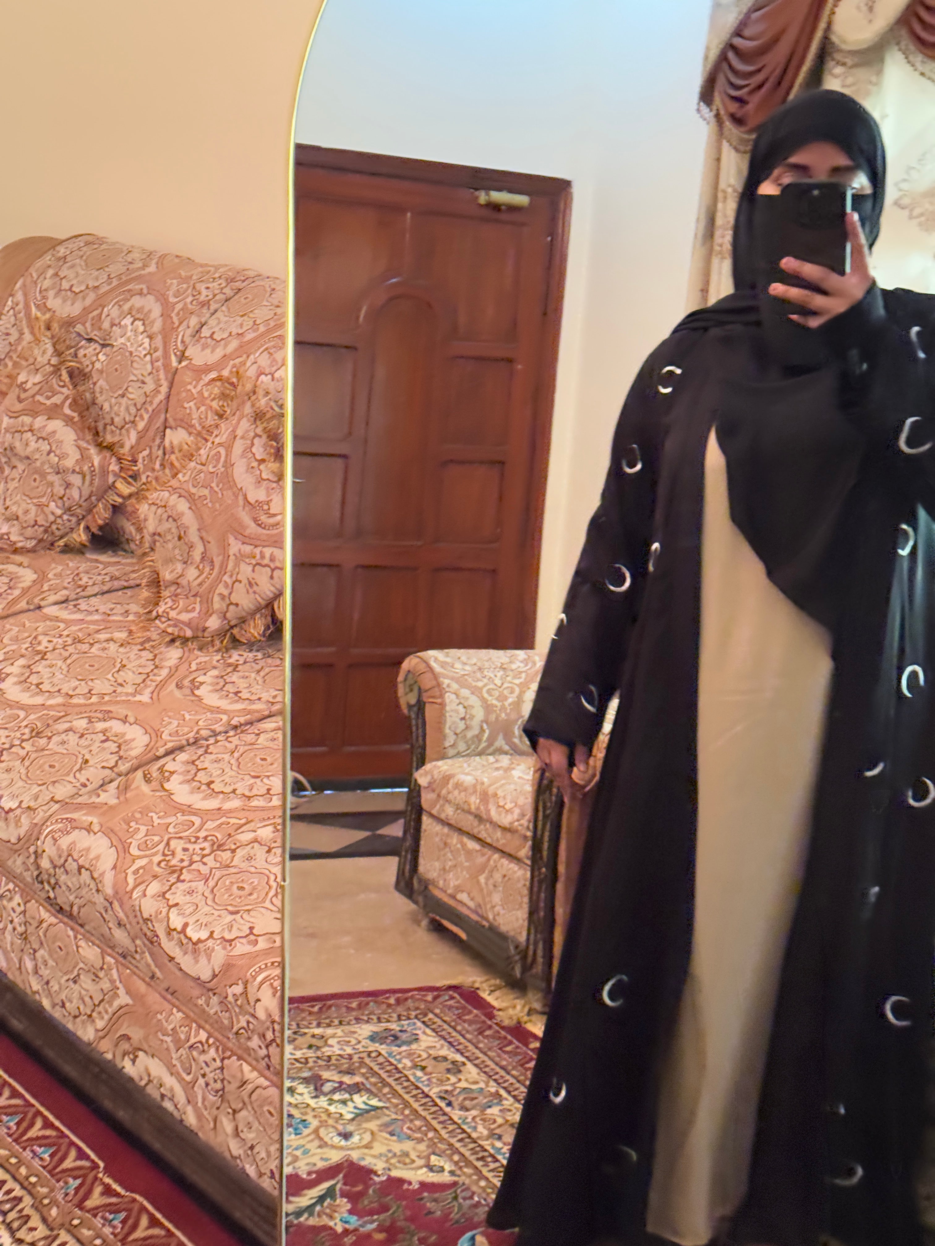 Crescent Moon Embroidery Abaya (Coat And Inner Seprate)