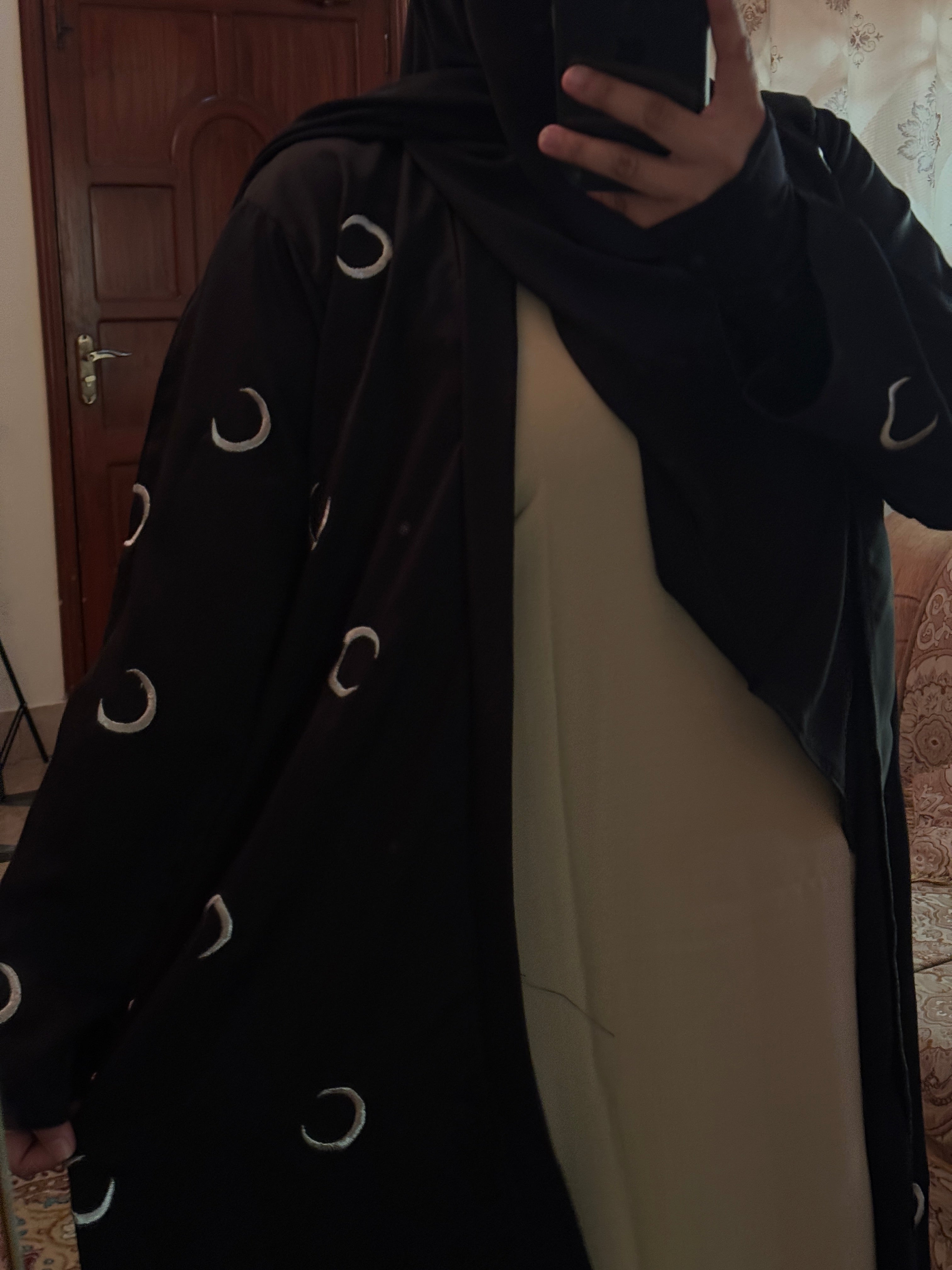 Crescent Moon Embroidery Abaya (Coat And Inner Seprate)