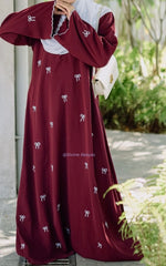 Conqueete Bow Embroidery Abaya - Mehroon