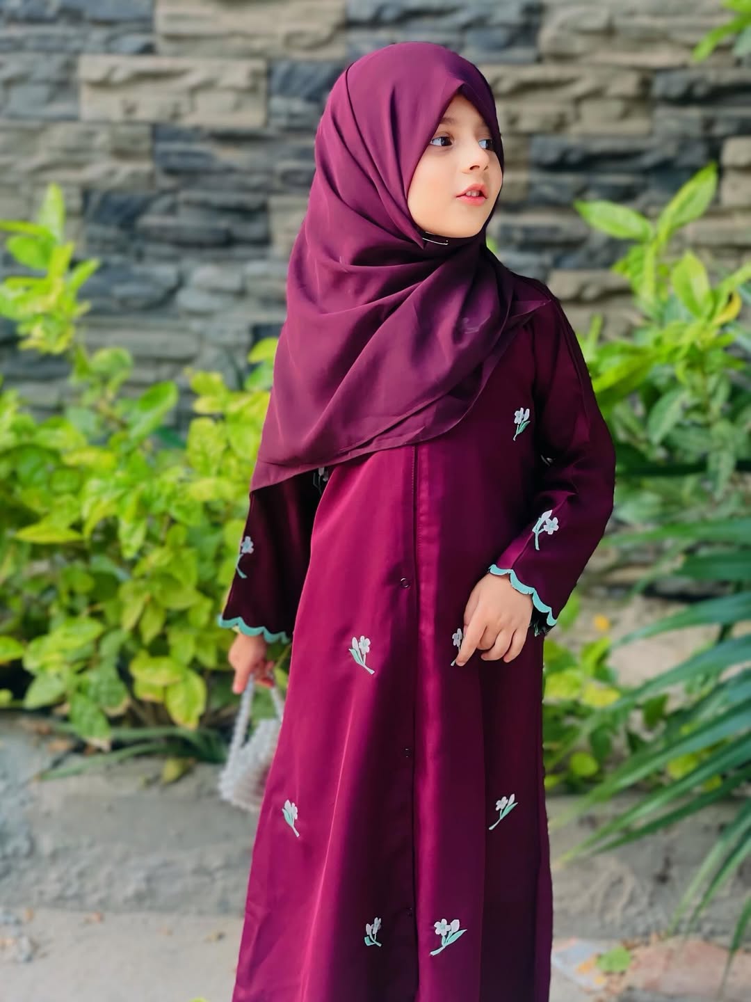 Petals Embroidered Abaya - kids