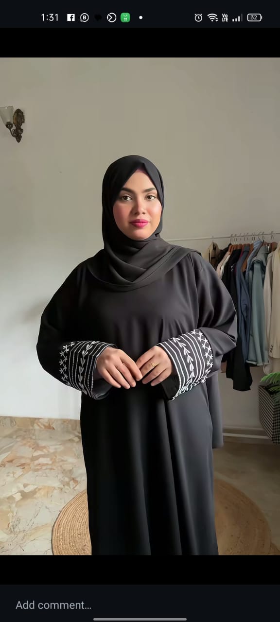 Black Abaya with Embroidered Cuff Details