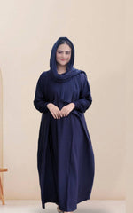 Classic Smocked Sleeve Abaya - Navy Blue