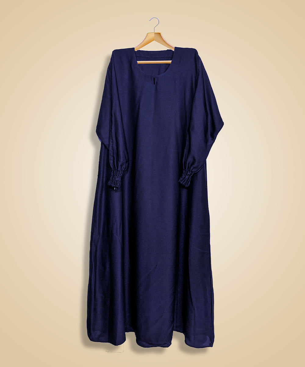 Classic Smocked Sleeve Abaya - Navy Blue