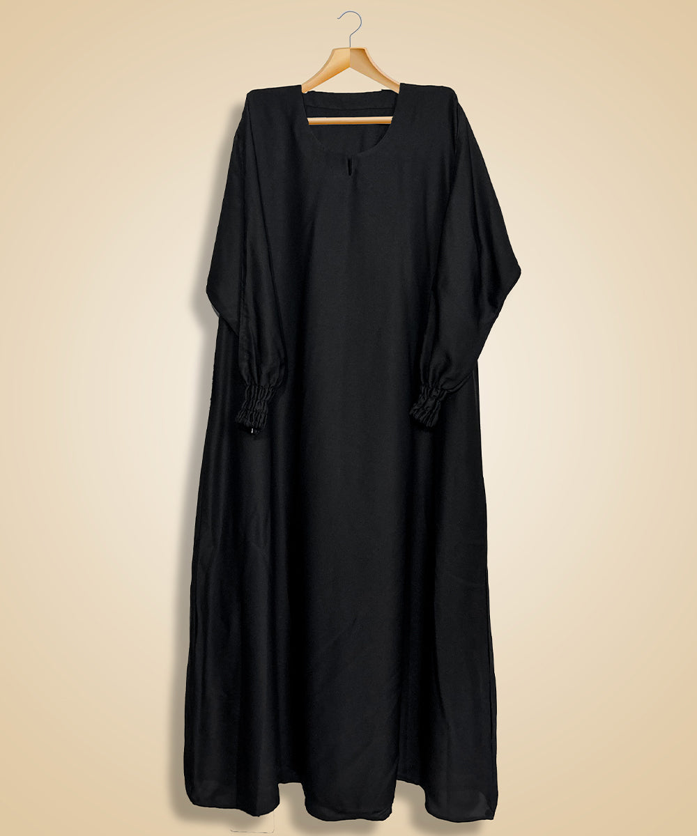 Classic Smocked Sleeve Abaya - Black