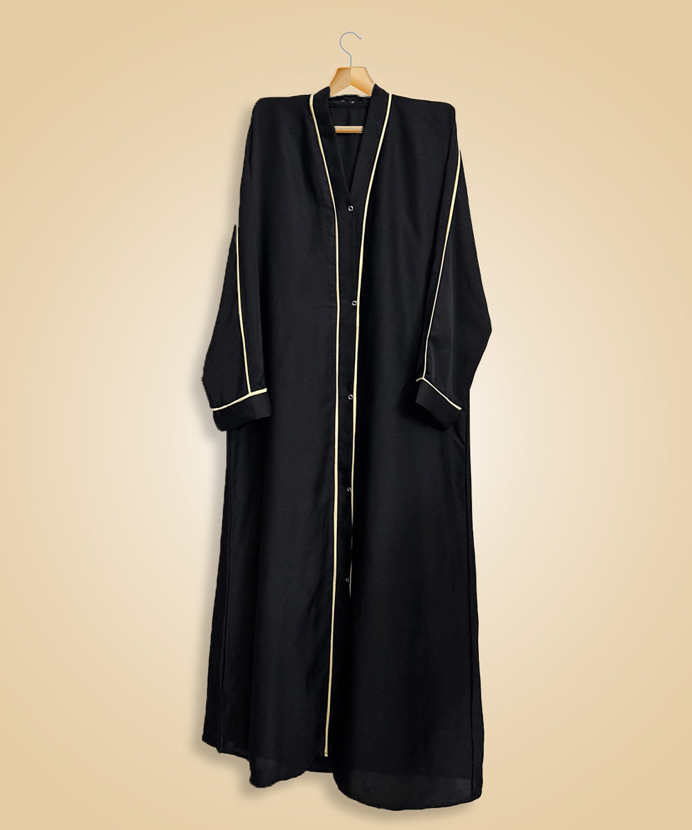 Classic Black Abaya with Piped Edges