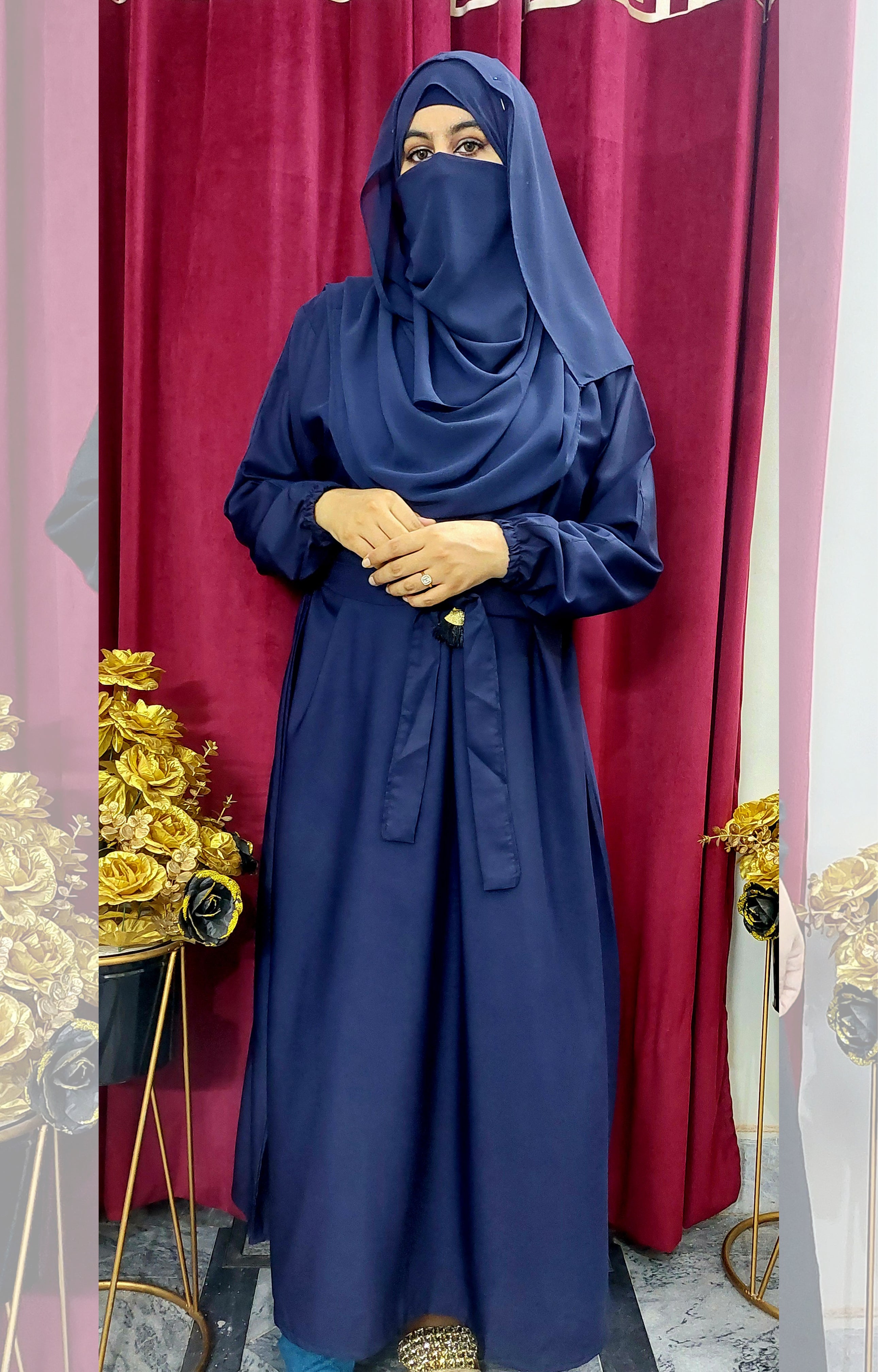 Elegant Tassel Abaya - Navy Blue