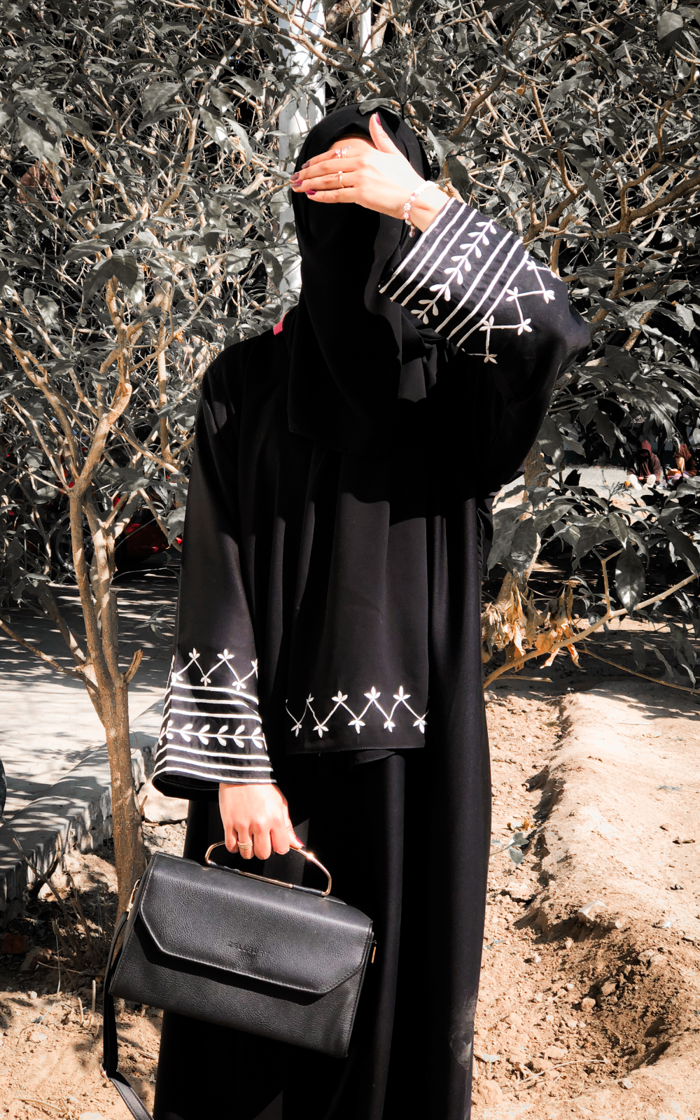 Black Abaya with Embroidered Cuff Details