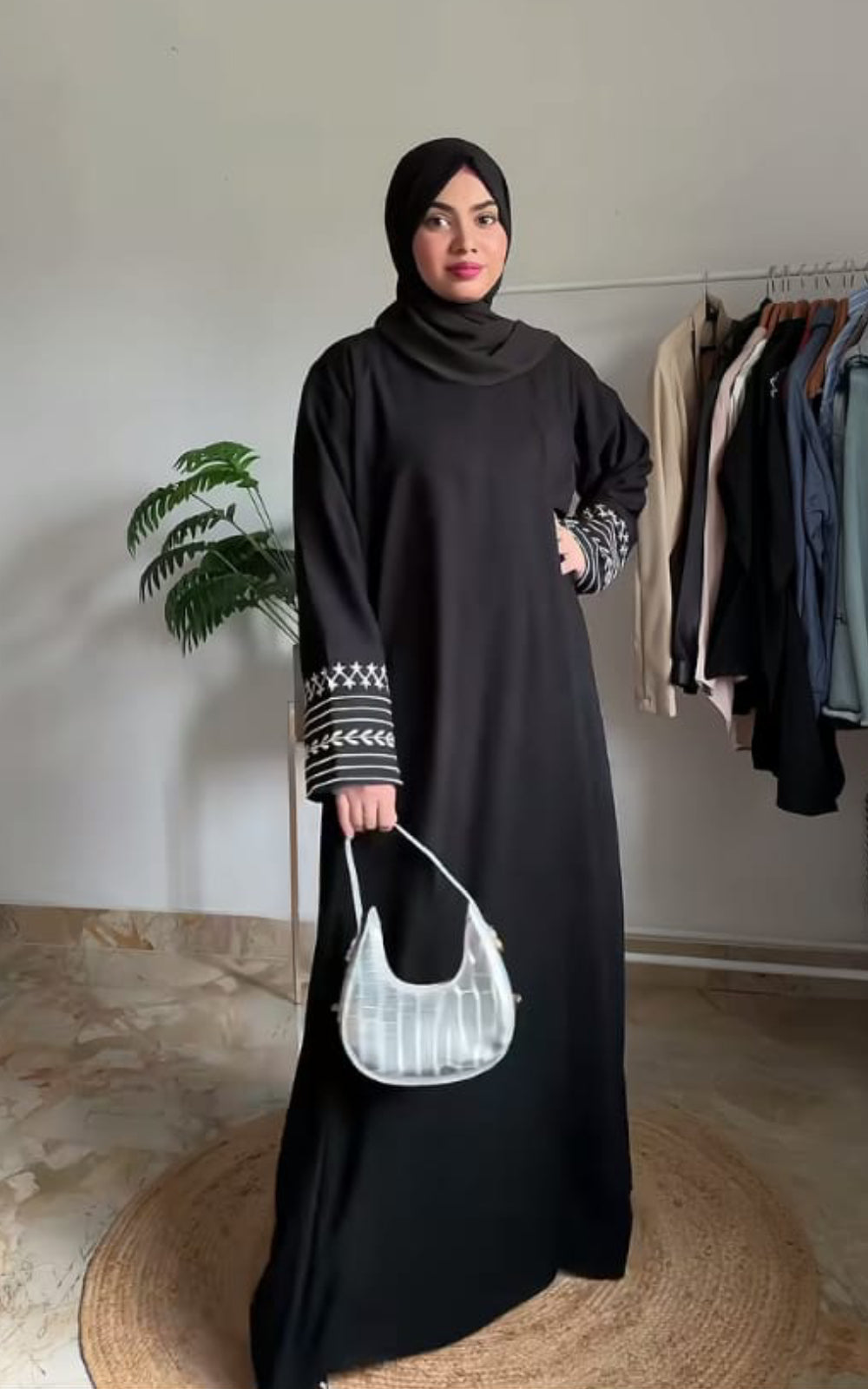 Black Abaya with Embroidered Cuff Details